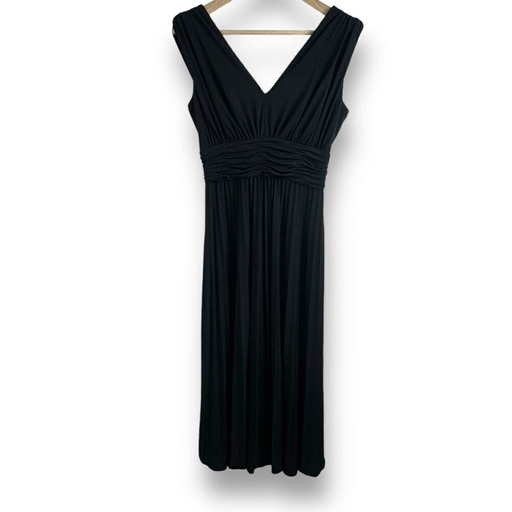 Suzi Chin Women's‎ 6 Sleeveless Pleated Midi Dress Classic Black Cocktaill Party